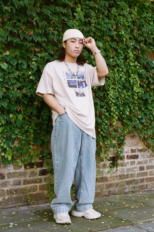 Short Sleeved T-shirt In Sand with Festival Photo Print