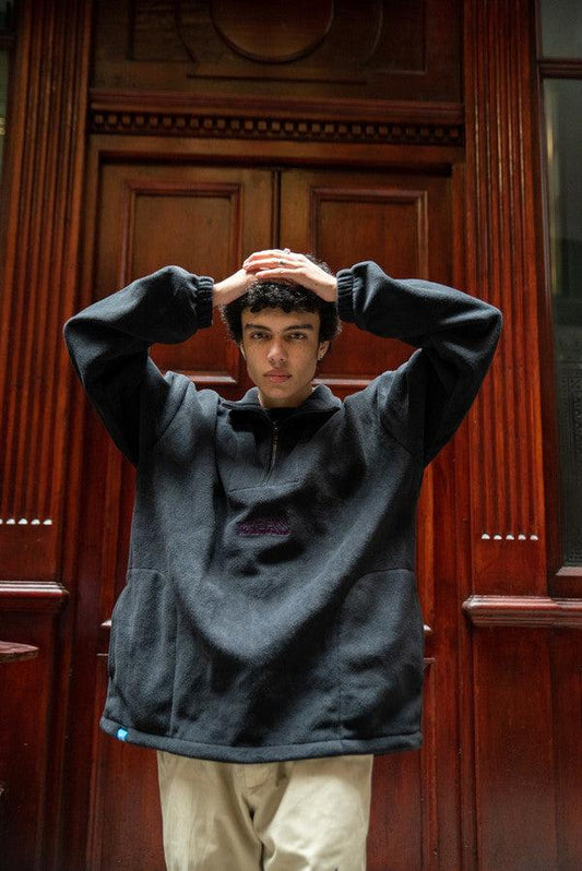 Fleece In Black With Violet Dream Embroidery - Dreambutdonotsleep
