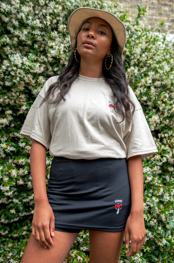 Skort in Black with Bro Shroom Embroidery