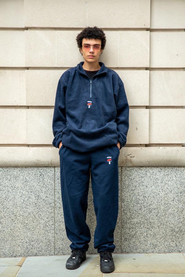 Fleece In Navy With Bro Shroom Embroidery - Dreambutdonotsleep