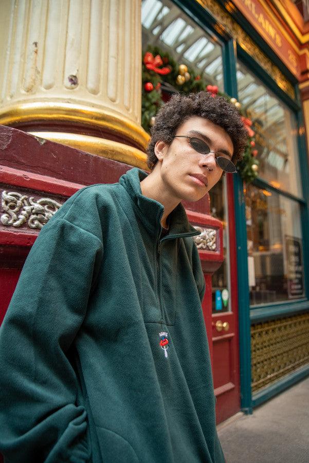 Fleece In Green With Bro Shroom Embroidery - Dreambutdonotsleep