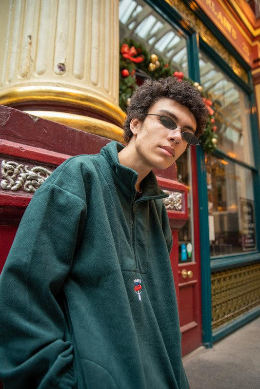 Fleece In Green With Bro Shroom Embroidery - Dreambutdonotsleep