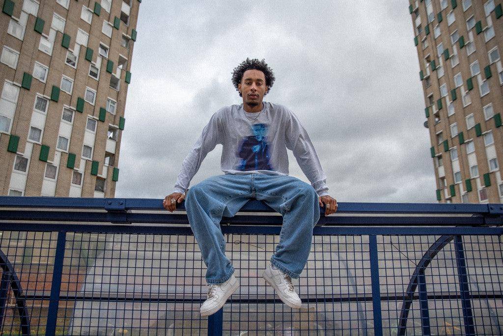 Long Sleeved T-Shirt in Ash Grey With Lost In Motion Infrared Print - Dreambutdonotsleep