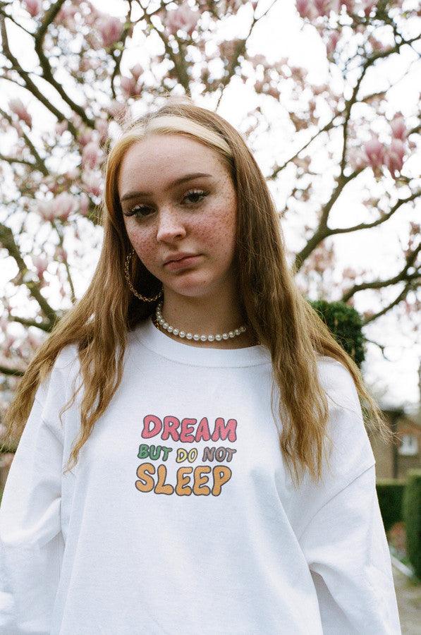 Long Sleeved T-shirt In White With Fruity Ravers Print - Dreambutdonotsleep