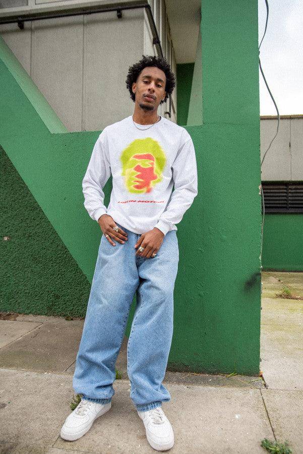 Long Sleeved T-Shirt in White With Lost In Motion Infrared Print - Dreambutdonotsleep