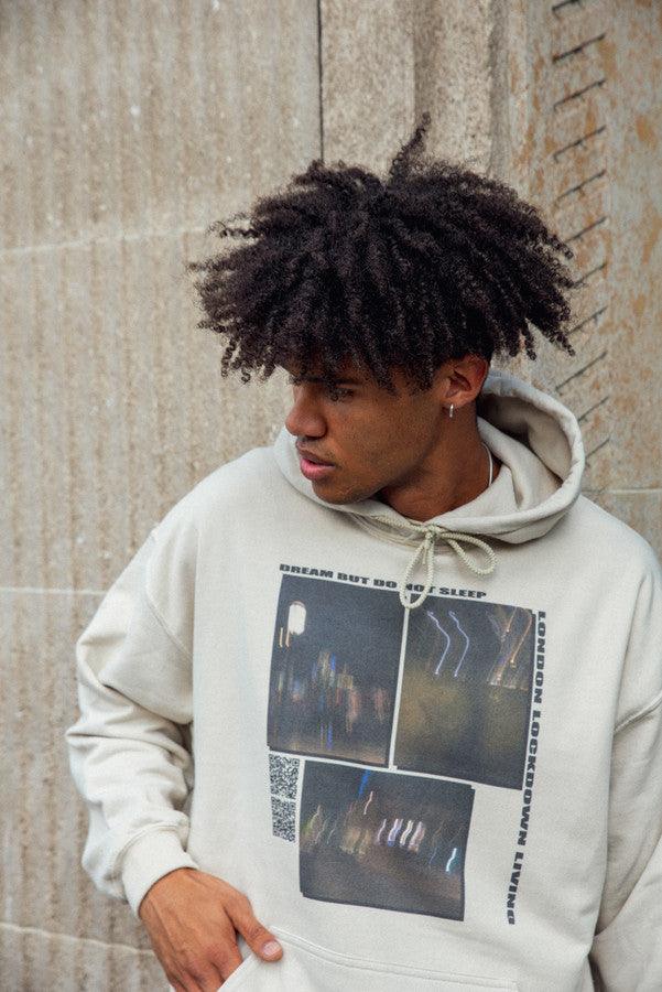 Hoodie In Sand With Ghost Town Print - Dreambutdonotsleep