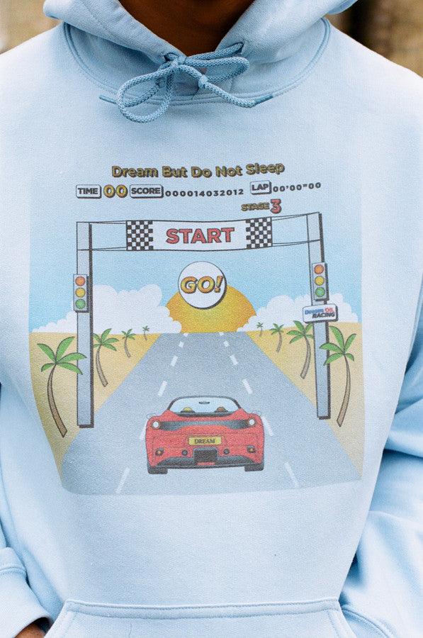 Hoodie In Light Blue With Drive In To The Sunset Print - Dreambutdonotsleep