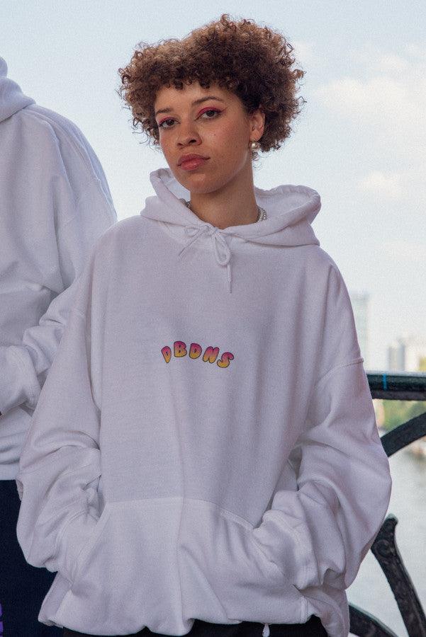 Hoodie in White with Watermelon Bubble Logo Print - Dreambutdonotsleep