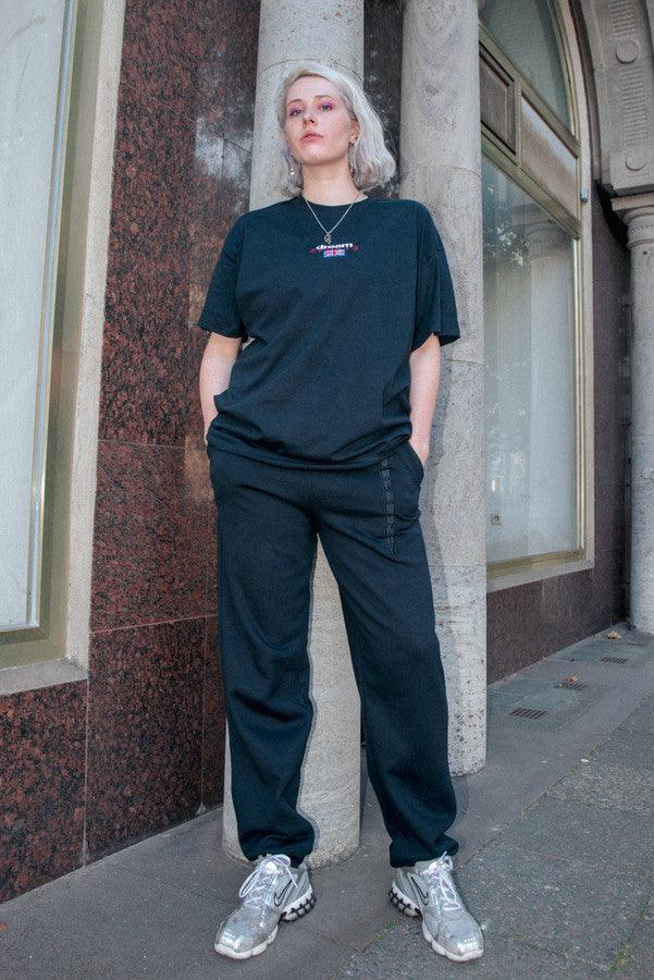 Joggers in Black with Embroidered Logo Design - Dreambutdonotsleep