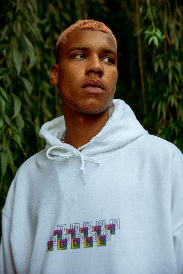 Hoodie in White with Square Geometric Logo Print - Dreambutdonotsleep