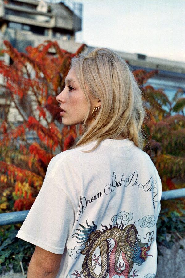 Chinese Dragon Design On White Short Sleeved T-shirt - Dreambutdonotsleep