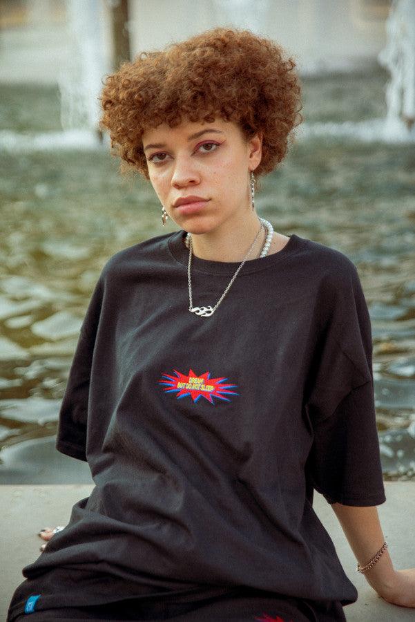 Black T-shirt With POW! Embroidered Logo - Dreambutdonotsleep