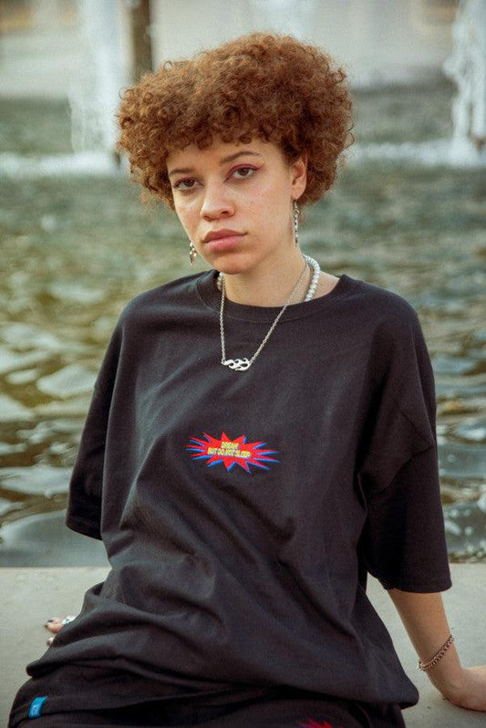 Black T-shirt With POW! Embroidered Logo - Dreambutdonotsleep