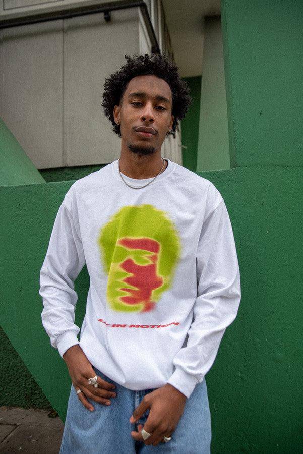 Long Sleeved T-Shirt in White With Lost In Motion Infrared Print - Dreambutdonotsleep