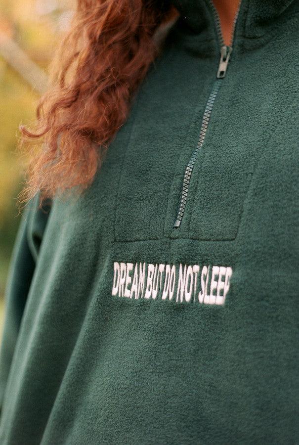 Forest Green Fleece With Dream But Do Not Sleep Embroidered Design - Dreambutdonotsleep