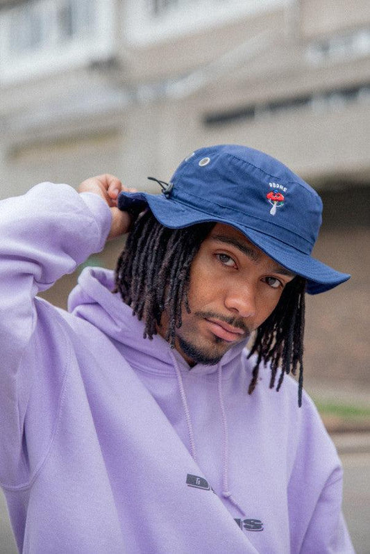 Bucket Hat In Navy With Embroidered Bro Shroom - Dreambutdonotsleep