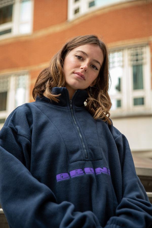 Fleece In Navy With Purple DBDNS Embroidery - Dreambutdonotsleep