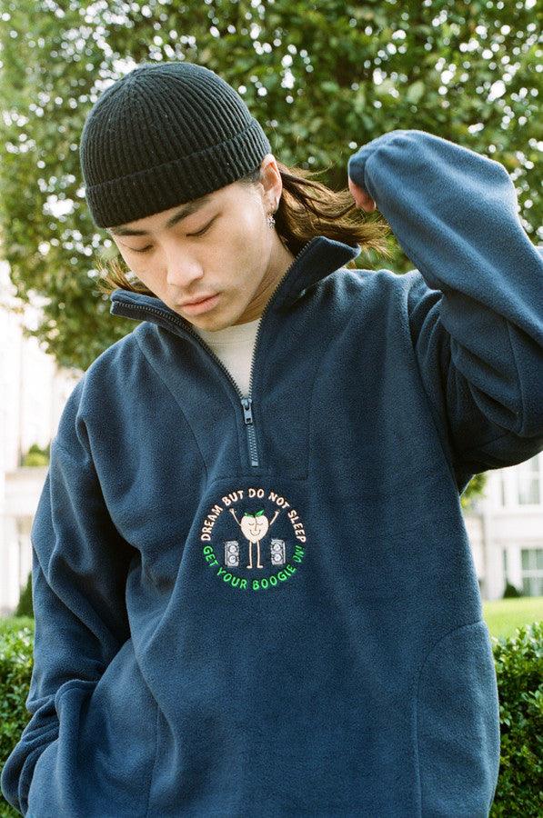 Fleece In Navy Pete The Peach Fruity Disco Raver Embroidery - Dreambutdonotsleep