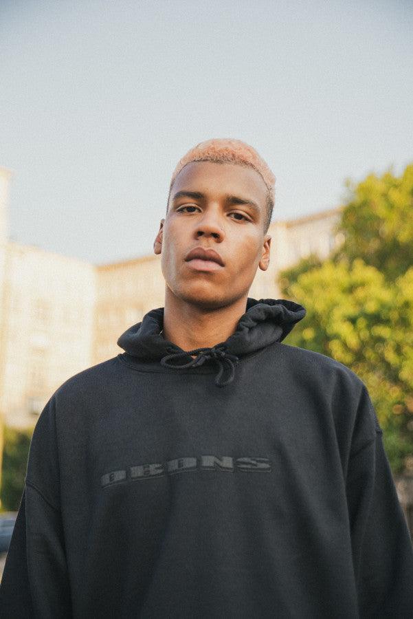 Hoodie in Black with Black Logo Embroidery - Dreambutdonotsleep