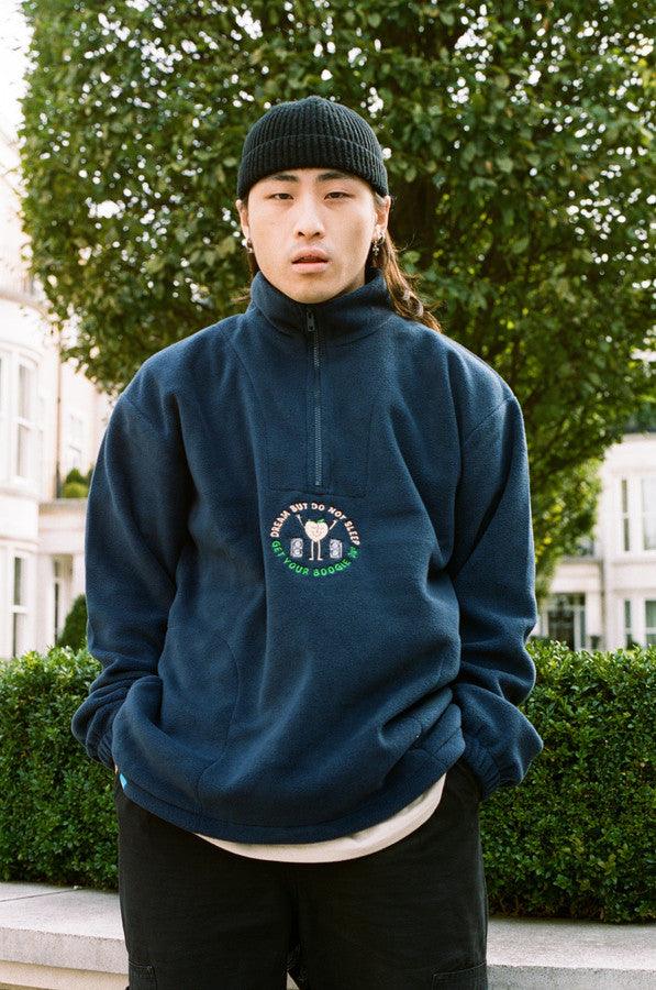 Fleece In Navy Pete The Peach Fruity Disco Raver Embroidery - Dreambutdonotsleep