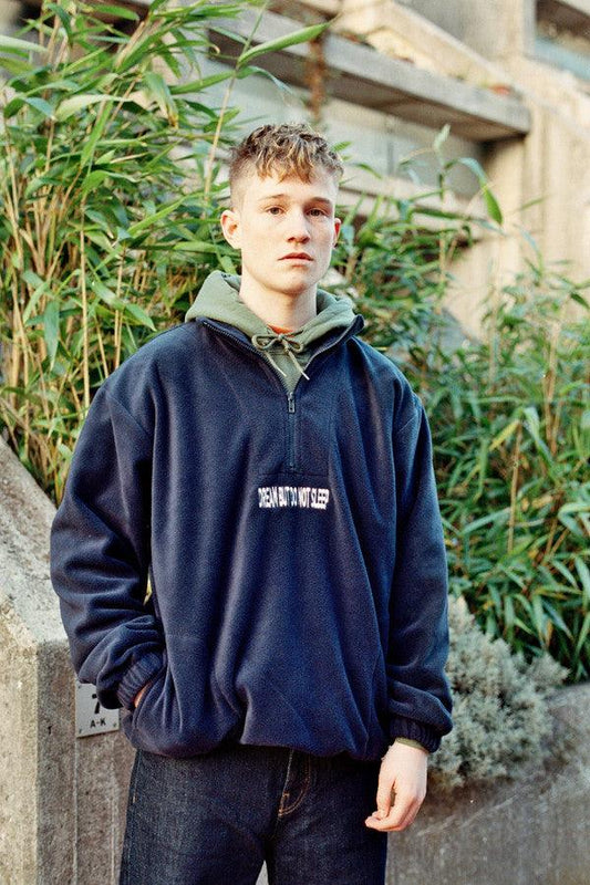 Navy Blue Fleece With Dream But Do Not Sleep Embroidered Design - Dreambutdonotsleep