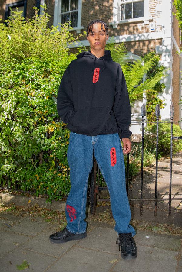 Black Hoodie With Red Dragon Embroidery - Dreambutdonotsleep