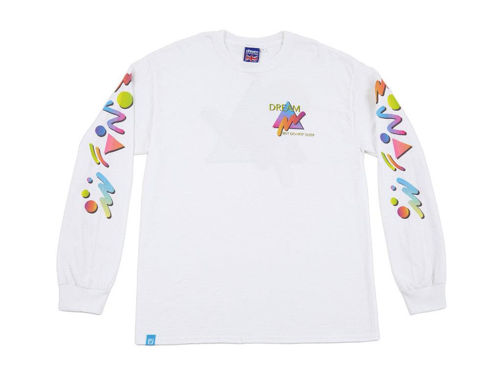 Colourful 90s Gradient Design On White Long Sleeved T-shirt - Dreambutdonotsleep