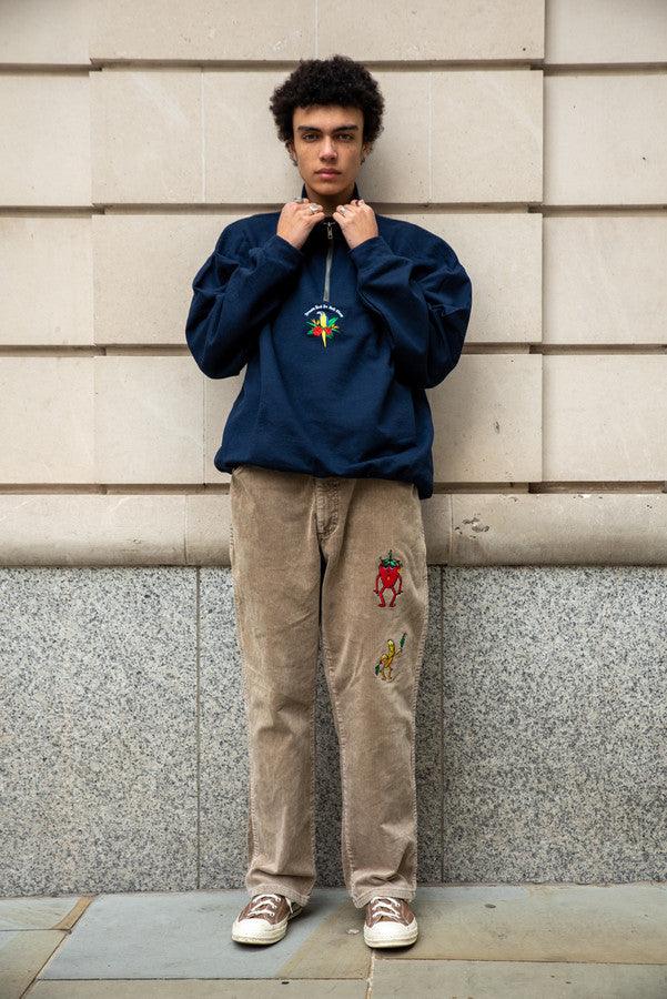 1-4 Zip Sweatshirt In Navy With Paradise Island Parrot Embroidery - Dreambutdonotsleep