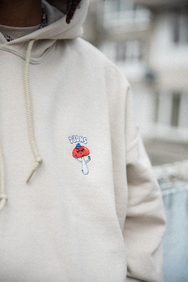Hoodie in Sand with Bro Shroom Embroidery - Dreambutdonotsleep