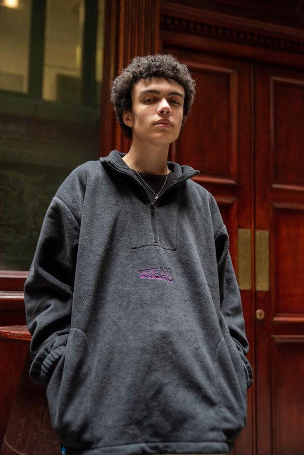 Fleece In Black With Violet Dream Embroidery - Dreambutdonotsleep
