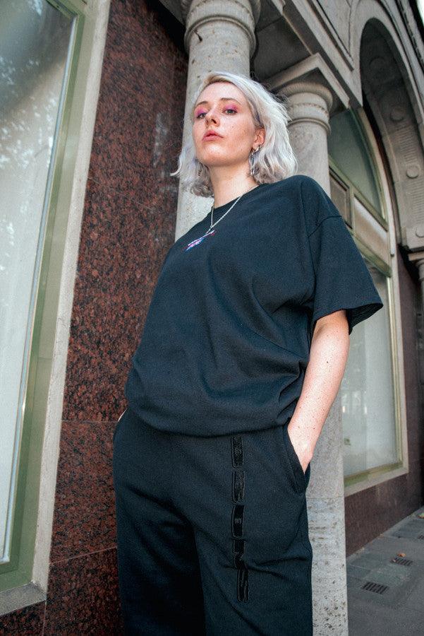 Joggers in Black with Embroidered Logo Design - Dreambutdonotsleep