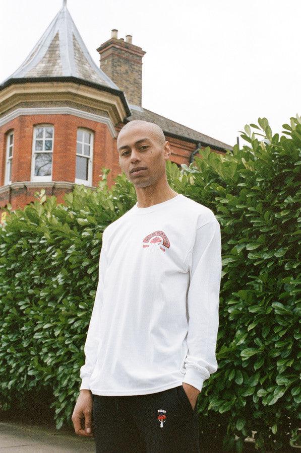 Long Sleeve T-shirt in White with Bro Shroom Est 2012 Print - Dreambutdonotsleep