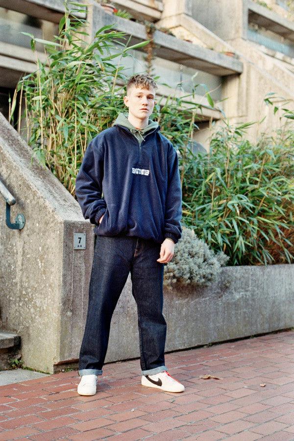 Navy Blue Fleece With Dream But Do Not Sleep Embroidered Design - Dreambutdonotsleep