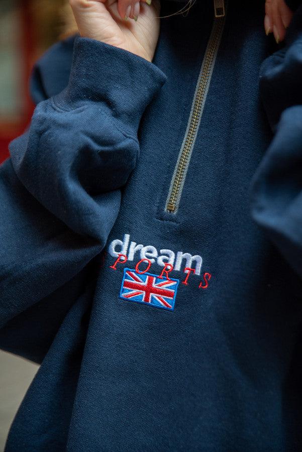 1-4 Zip Sweatshirt In Navy With Dream Sports Embroidery - Dreambutdonotsleep