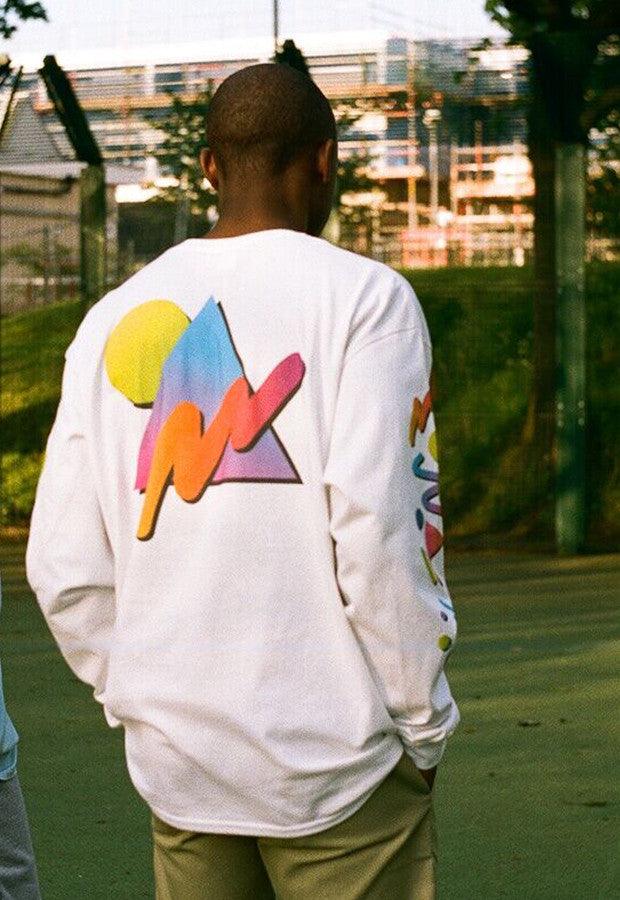 Colourful 90s Gradient Design On White Long Sleeved T-shirt - Dreambutdonotsleep