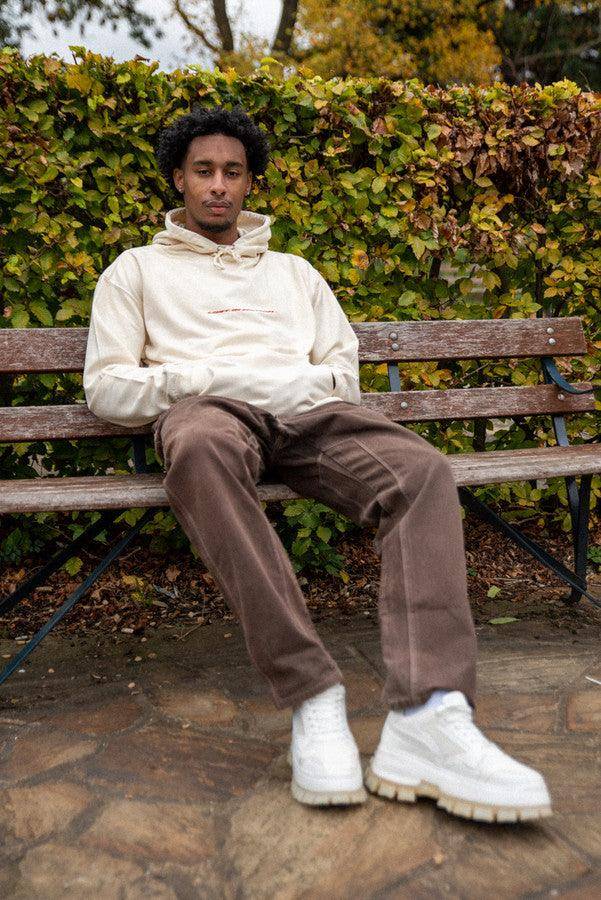 Hoodie in Neutral With Lost In Motion Logo Print - Dreambutdonotsleep