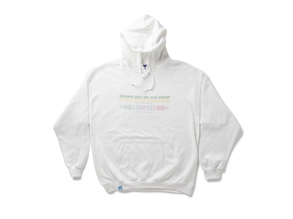 White Cotton Hoodie With Printed 80's VHS Design - Dreambutdonotsleep