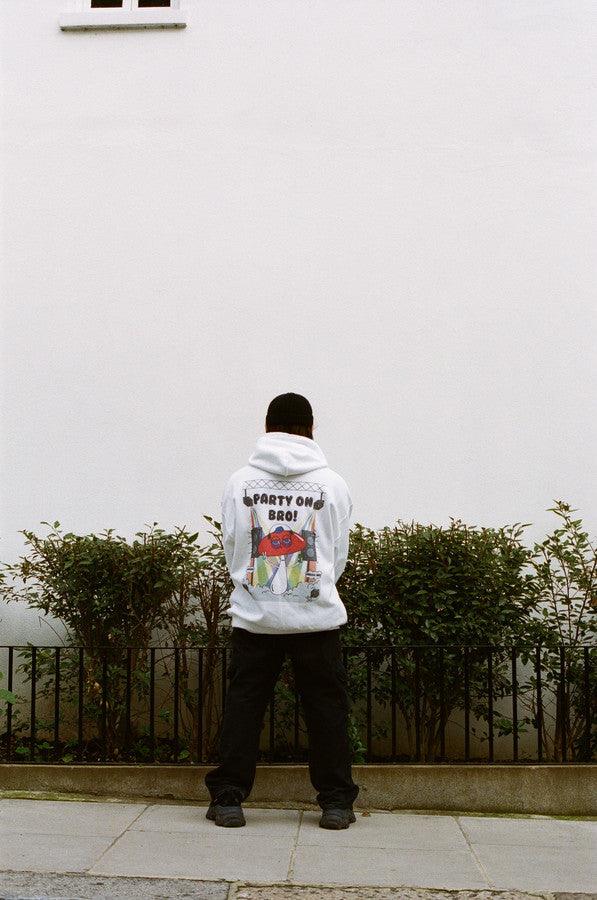 White Hoodie Party On Bro Mushroom Graphic - Dreambutdonotsleep