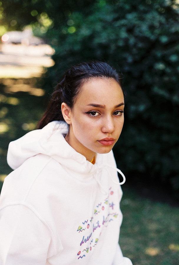 White Hoodie With 80's Geometric Design.