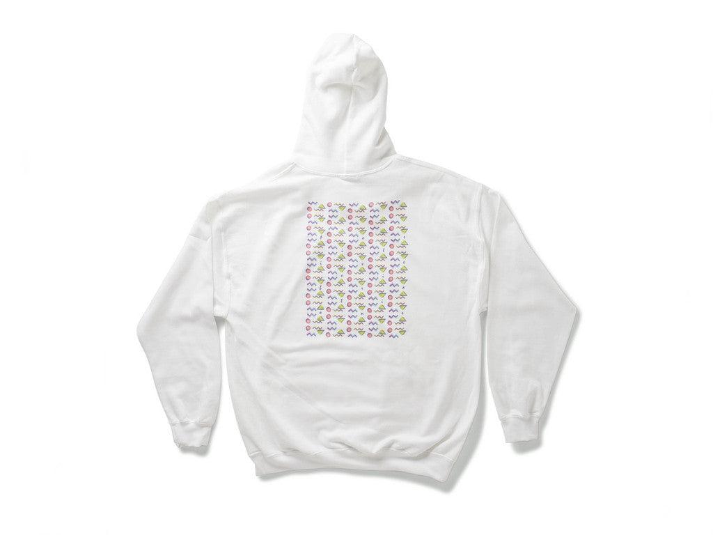 White Hoodie With 80's Geometric Design.