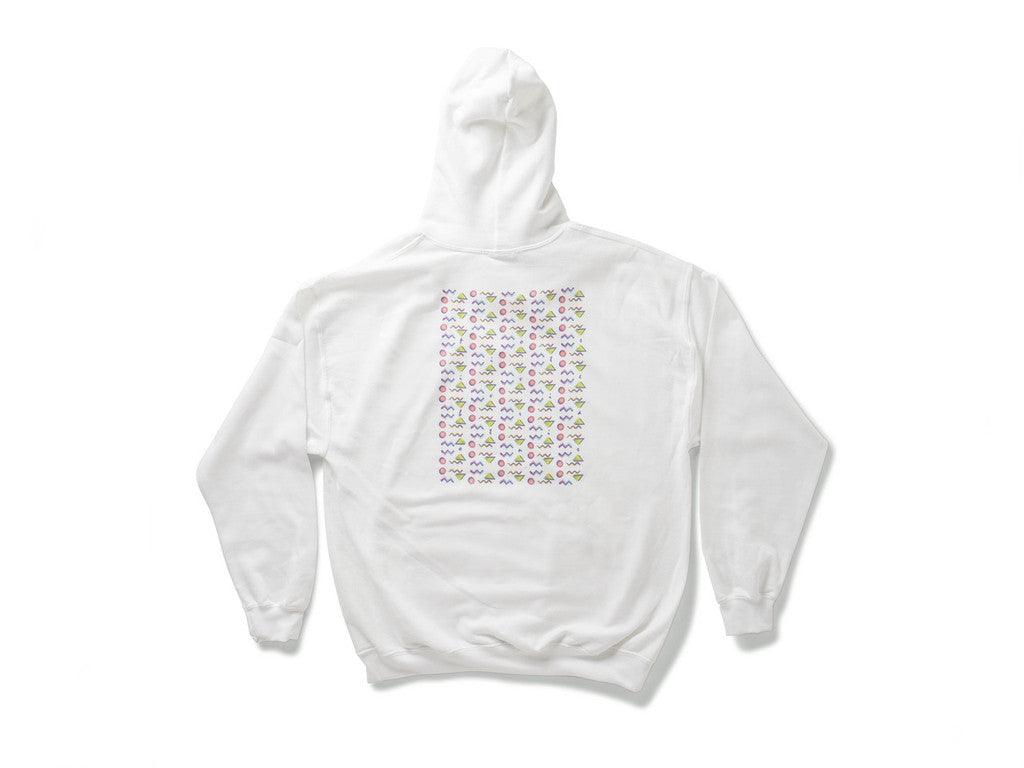 White Hoodie With 80's Geometric Design.