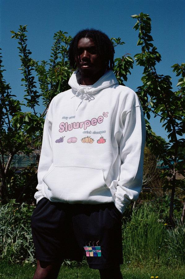 White Hoodie With Printed Sluurpee Design - Dreambutdonotsleep