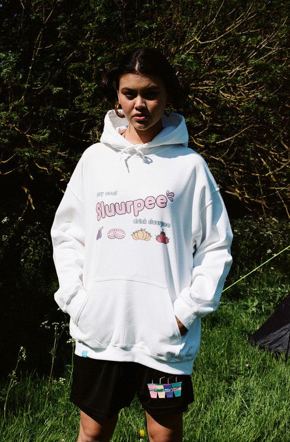 White Hoodie With Printed Sluurpee Design - Dreambutdonotsleep