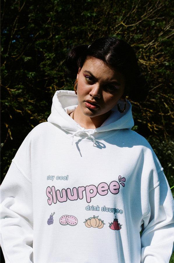 White Hoodie With Printed Sluurpee Design - Dreambutdonotsleep