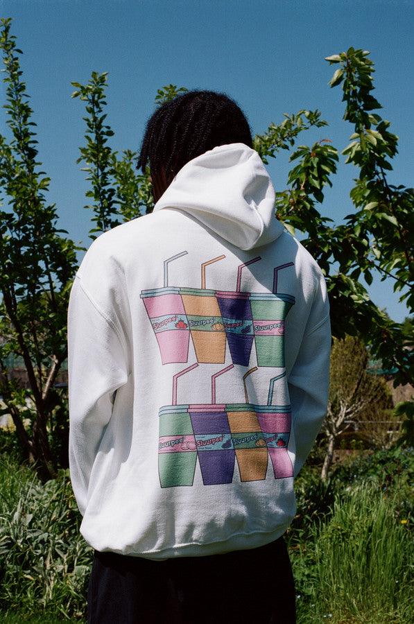 White Hoodie With Printed Sluurpee Design - Dreambutdonotsleep