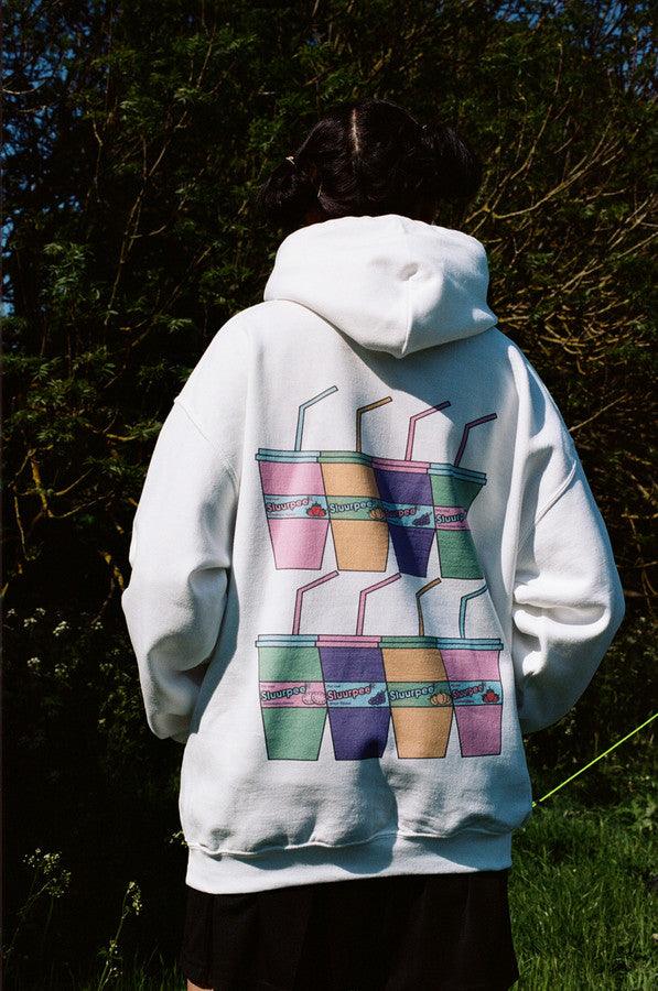 White Hoodie With Printed Sluurpee Design - Dreambutdonotsleep