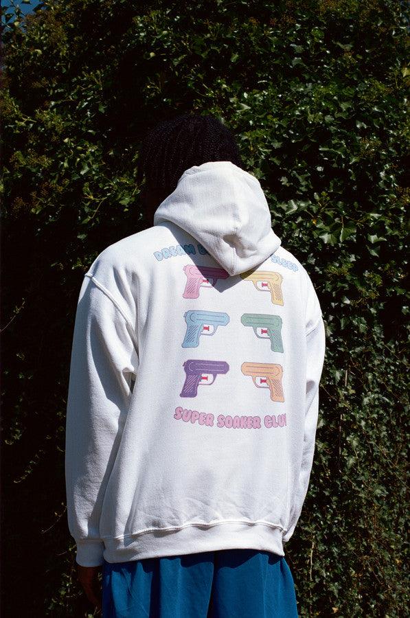 White Hoodie With Super Soaker Print - Dreambutdonotsleep