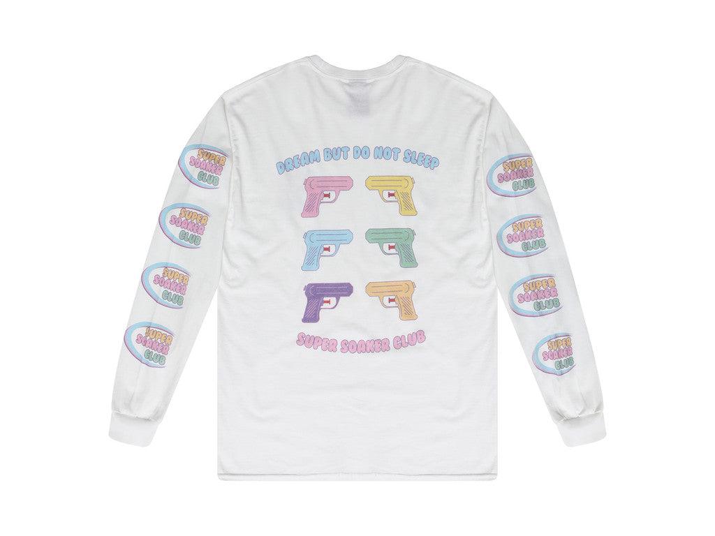 White Long Sleeved T-shirt Super Soaker Print - Dreambutdonotsleep