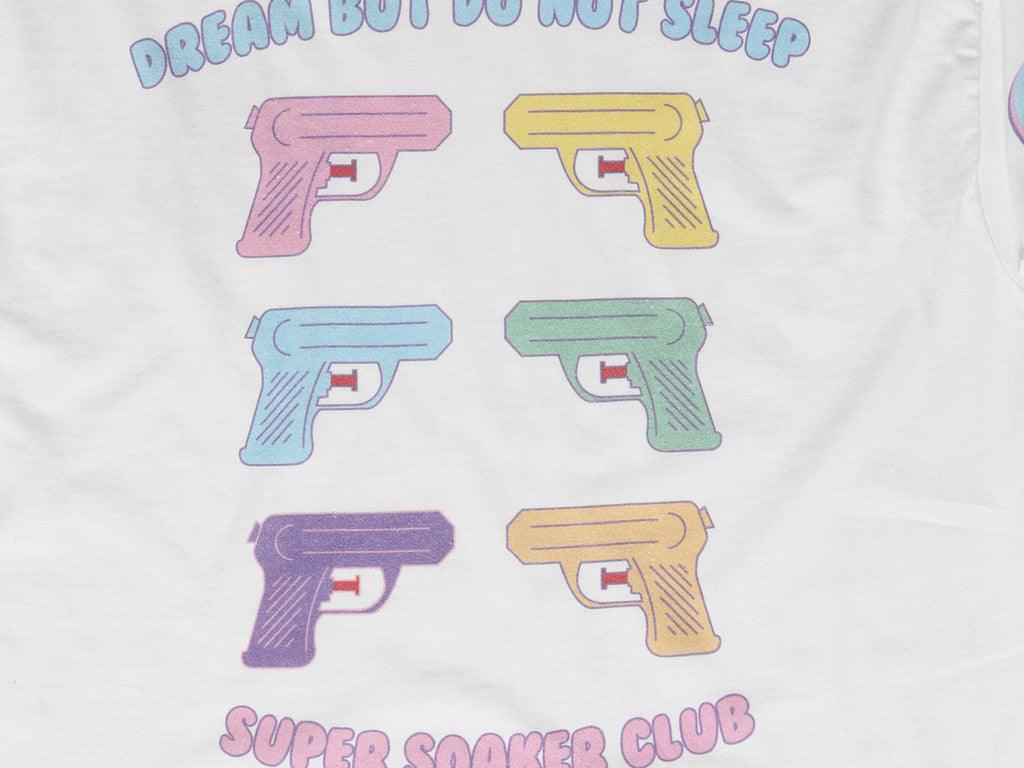 White Long Sleeved T-shirt Super Soaker Print - Dreambutdonotsleep