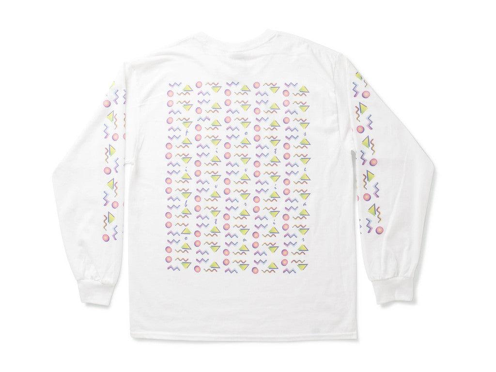 White Long Sleeved T-shirt With 80's Geometric Design.